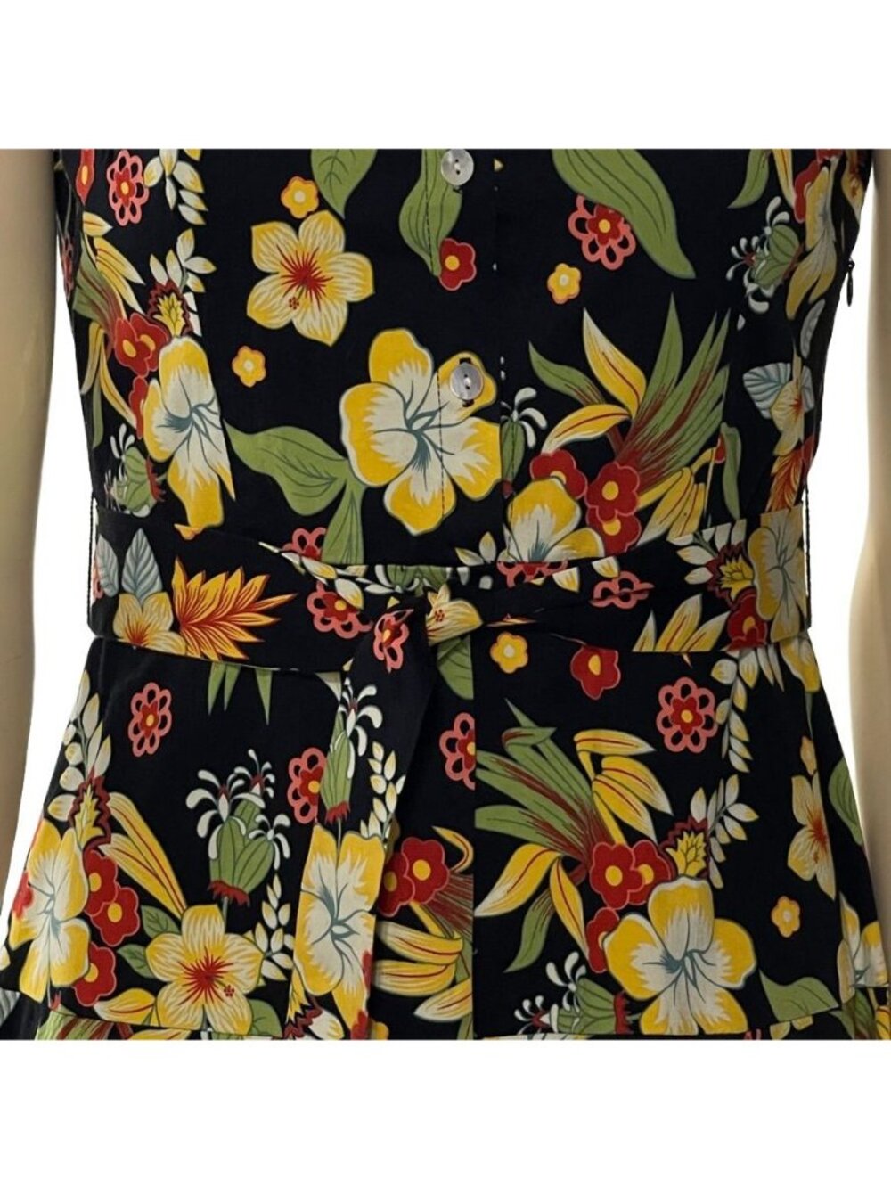 Floral Short Sleeve Collared A-Line Dress With Belt Size 10 By Id~Dio - Picture 16 of 16